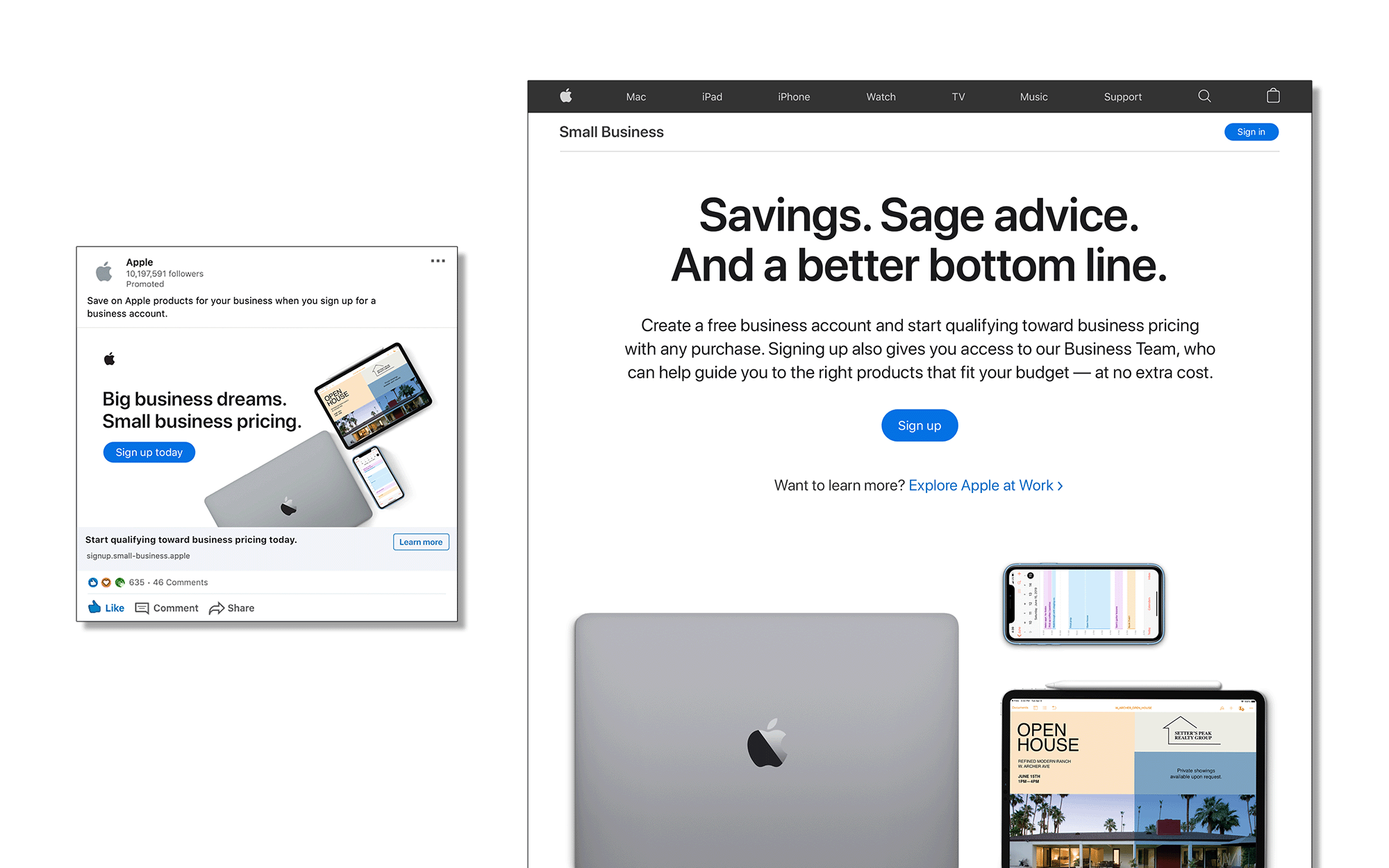 Apple - Small Business LinkedIN posts and Landing Page