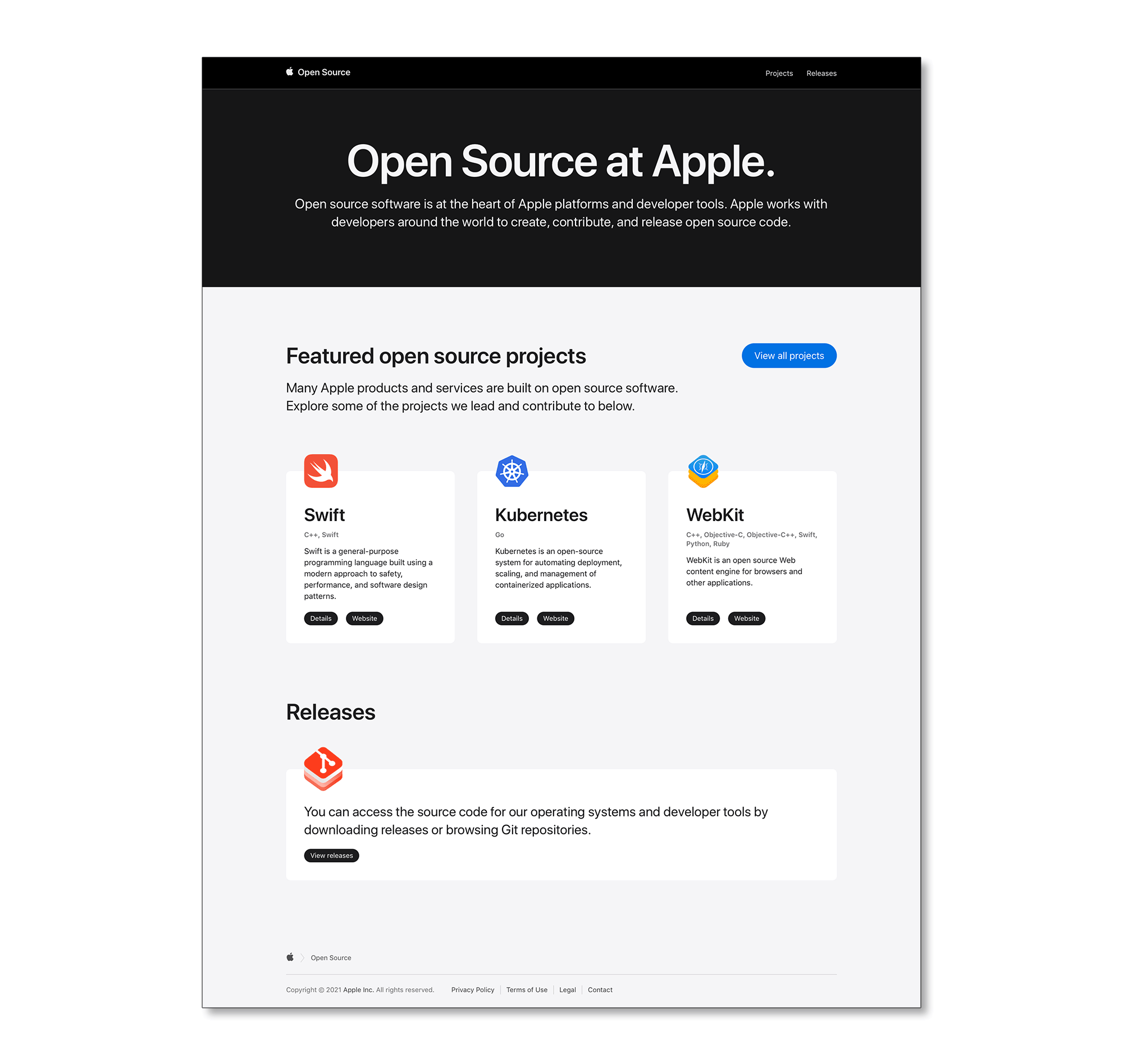 Open Source at Apple Landing Page